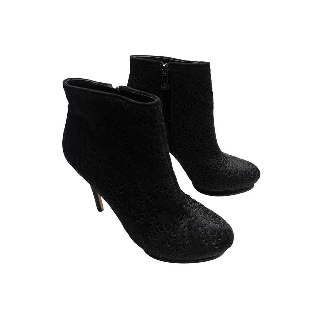 BCBG Max‎ Azria Black Laser Cut Calf Hair Platform Stiletto Ankle Boots Size 10